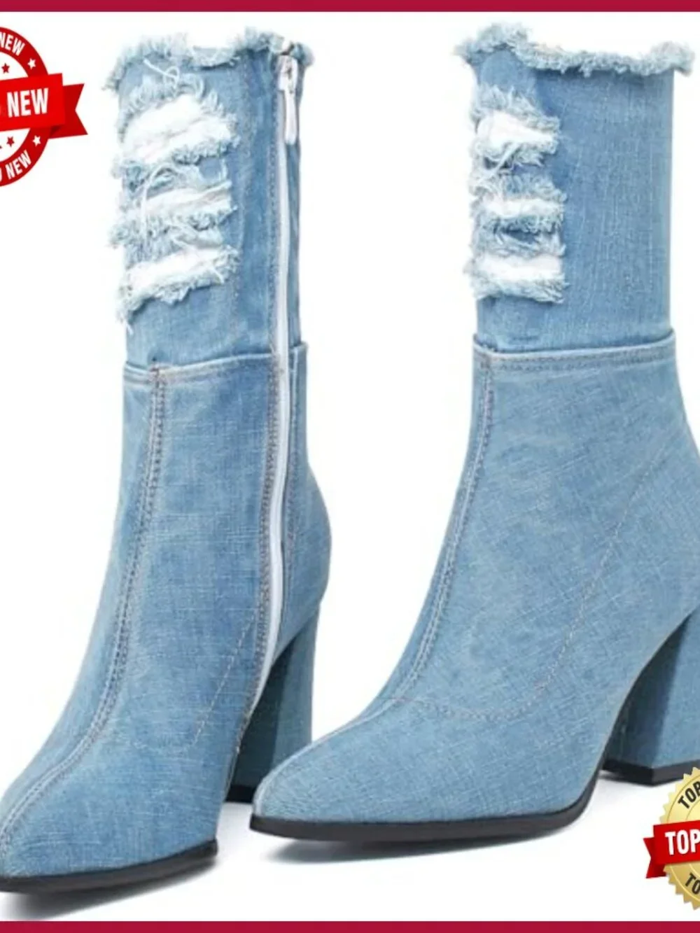Women's Denim Thigh High Boots Cutout Over The Knee Jean Boots